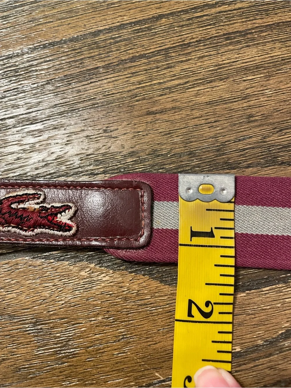 Vintage Lacoste Alligator Belt Men's Size 36/90 Brass Buckle Wine Khaki Stretch